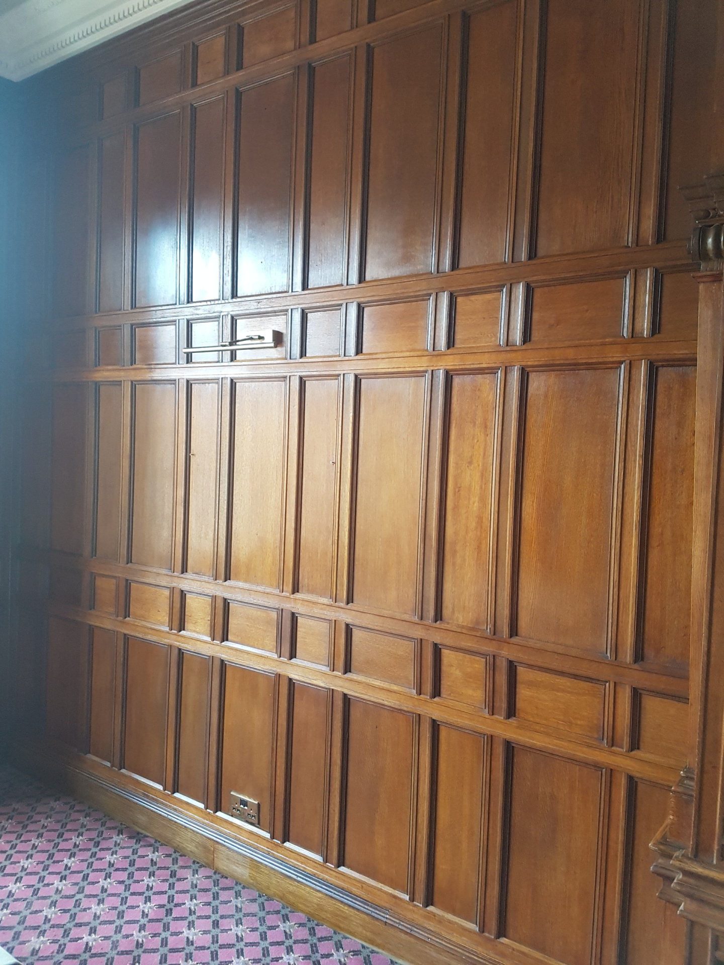 Stained, french polished & waxed oak wooden wall panels
