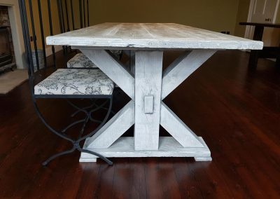 White bleached wooden kitchen table , breakfast table
