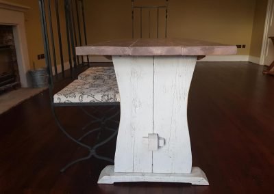 grey effect wooden table, breakfast, kitchen, white table base