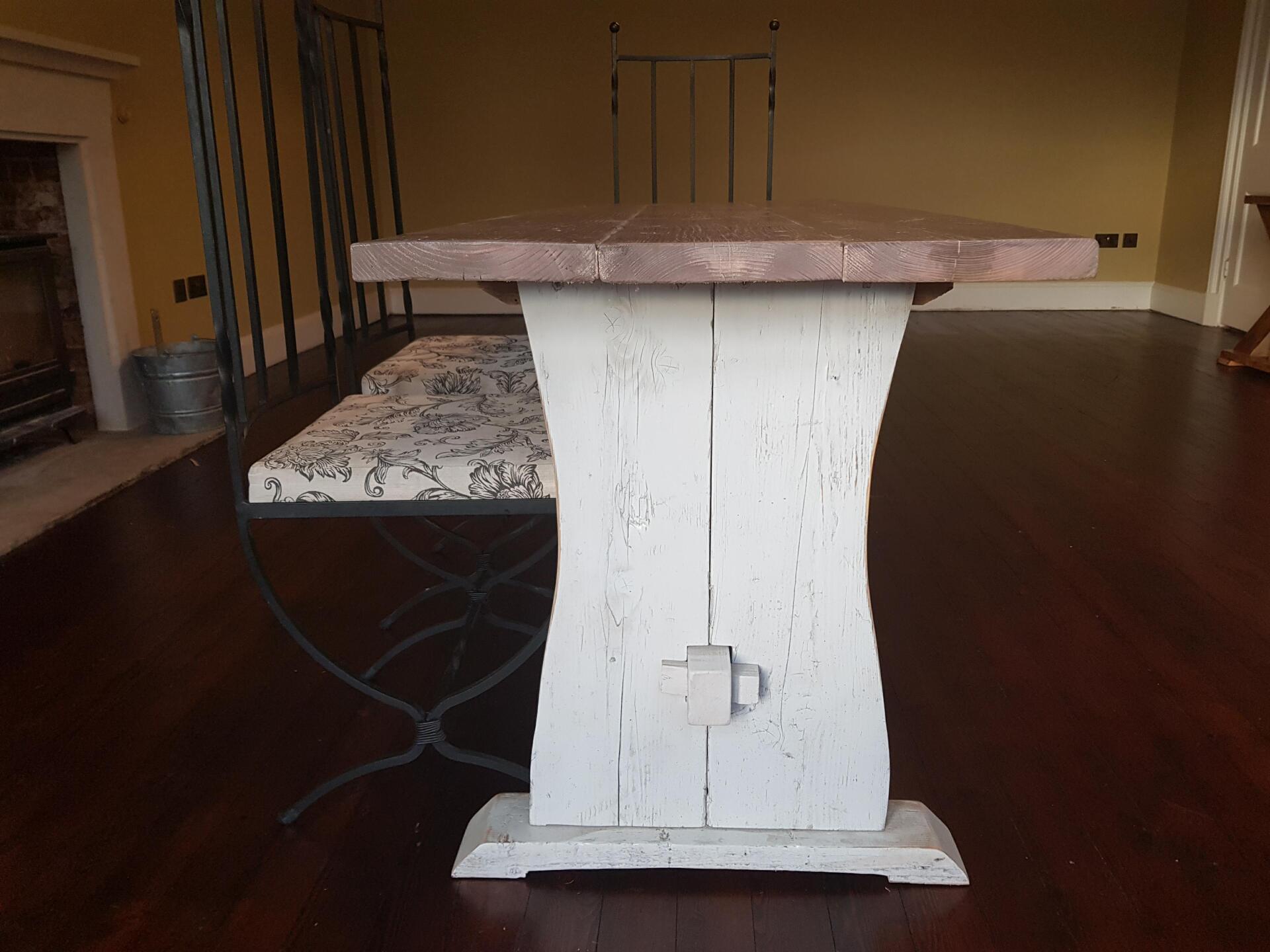 Antique natural oak dining table side view