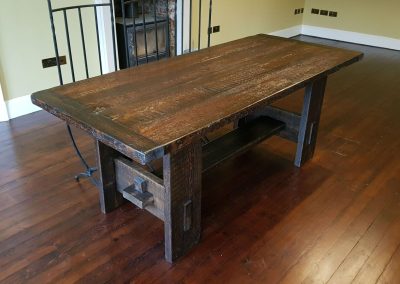White wood effect reclaimed table top, jacobean dark traditional table base and table top