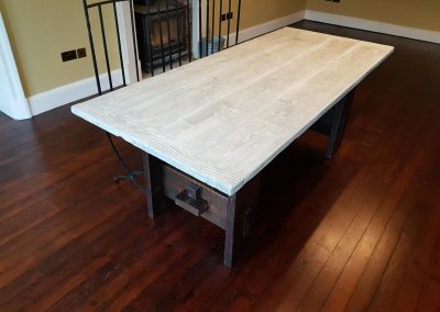 White wood effect reclaimed table top, jacobean dark traditional table base