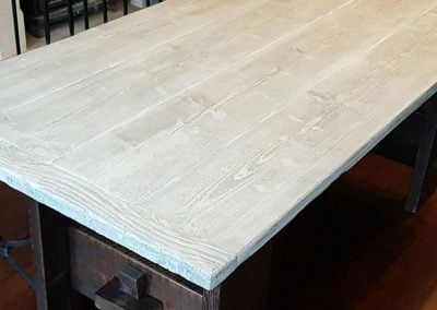 White wood effect reclaimed table top, jacobean dark traditional table base