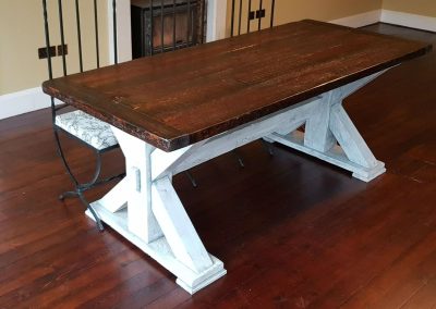 White antique oak effect reclaimed kitchen dining table