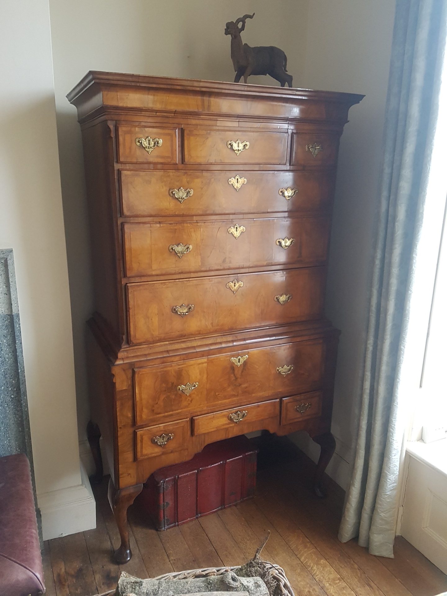 french polished anttique chest on stand restored to former glory