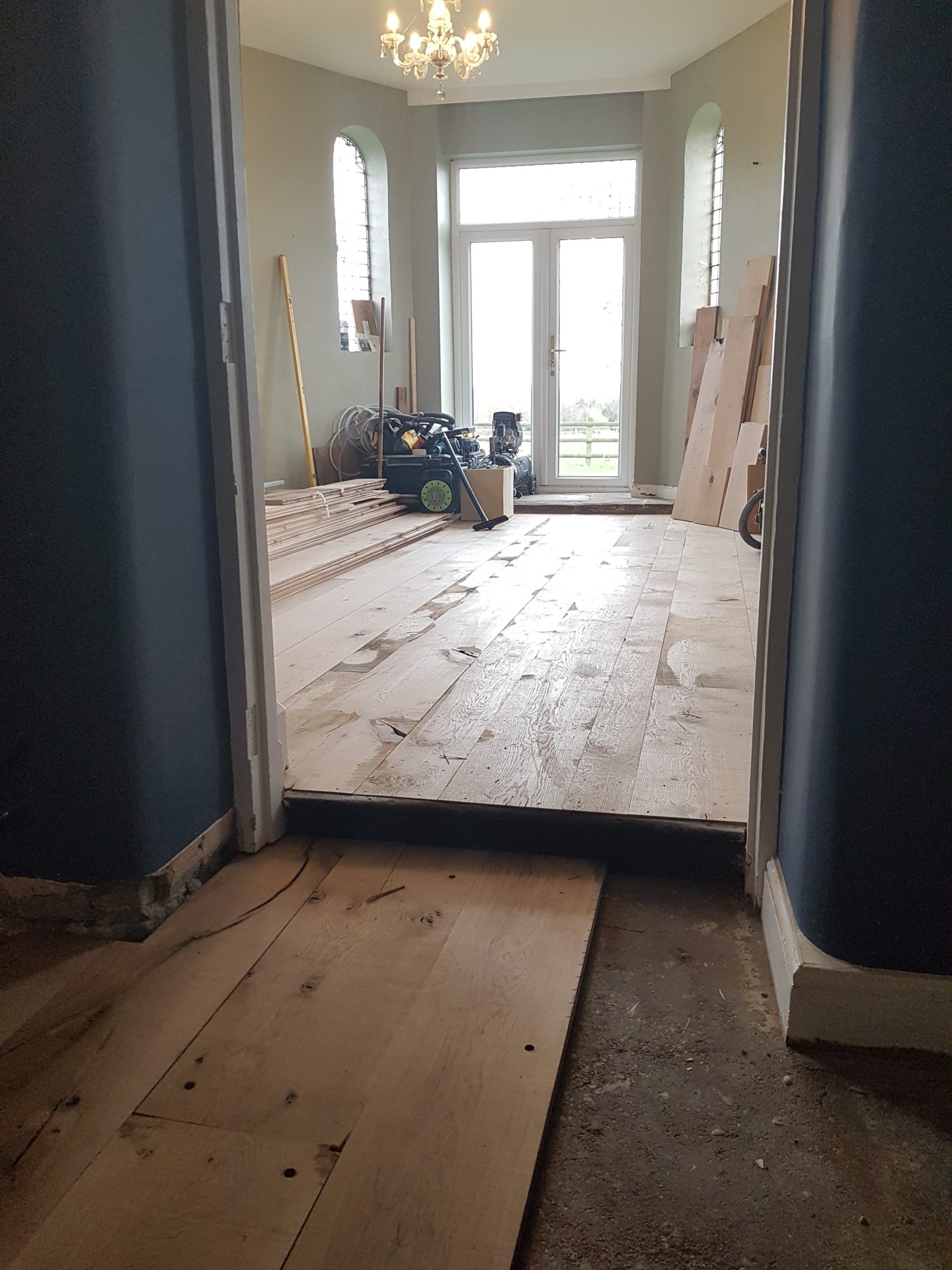 Wide rustic oak floorboards