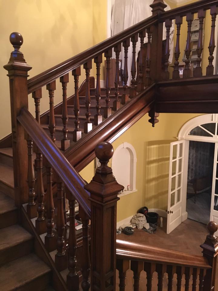 Grade 2 listed oak staircase, restored, revived, renovation, project, french polished, waxed handrail