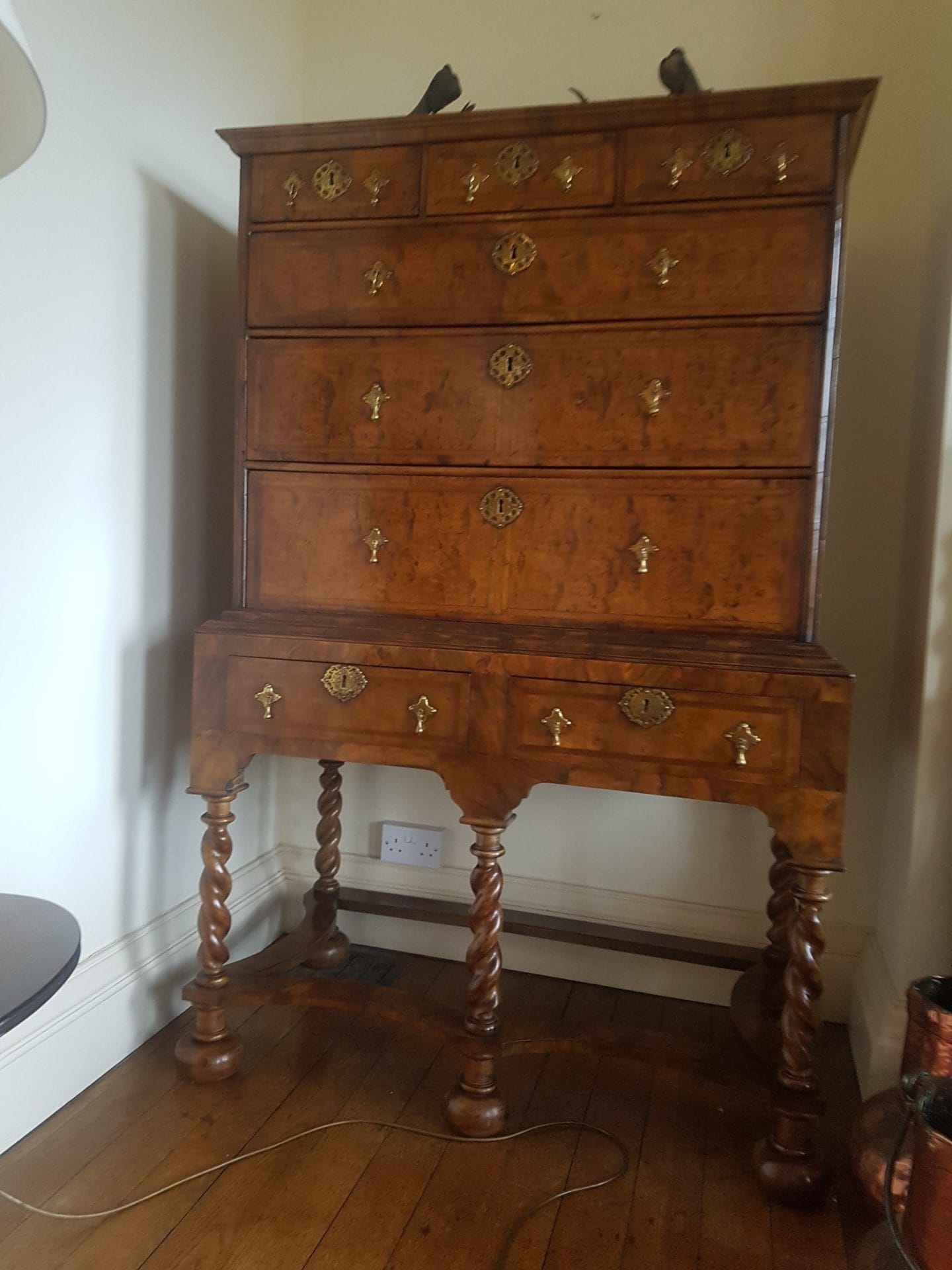 french Polished antique tall boy, chest on barley twist legs, French polishing near Basingstoke , french polishers near tadley, reading, fleet, hook, newbury , thatcham