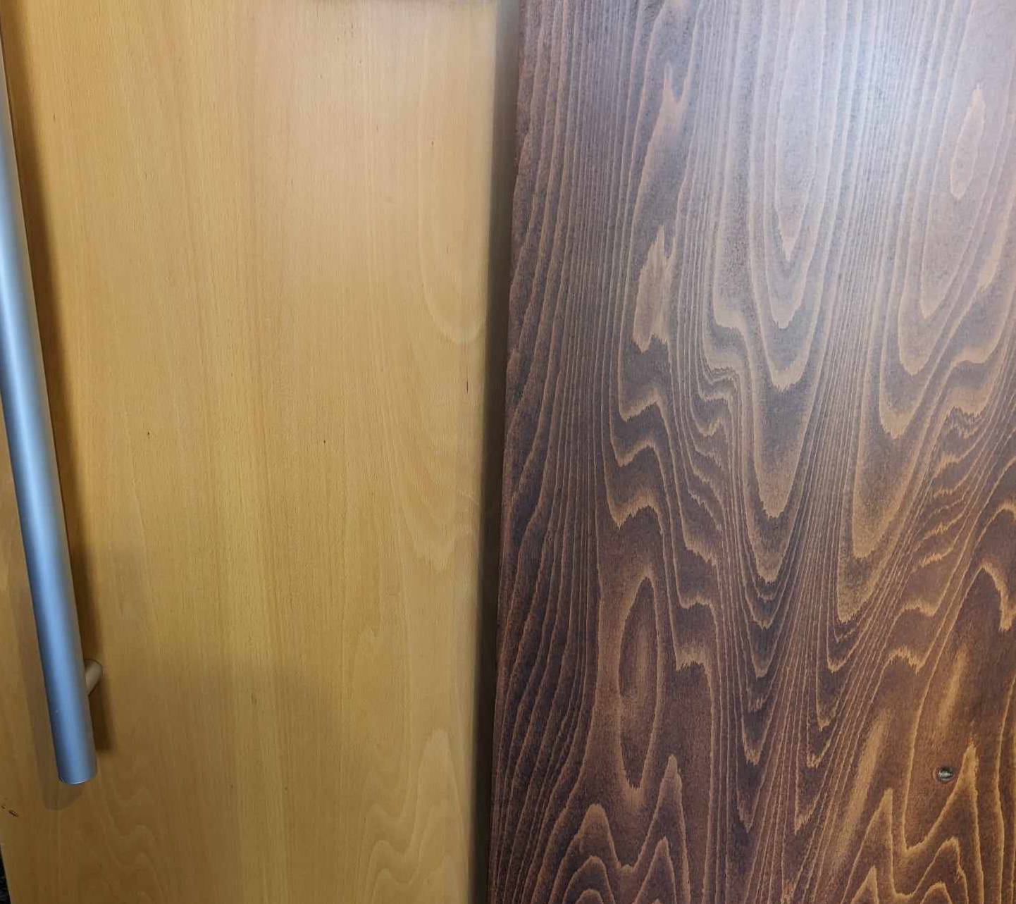 large commercial beech interior doors colour matched to Walnut samples with special wood effect and stains