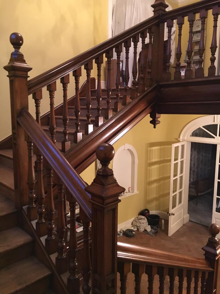 Grade 2 listed oak staircase, restored, revived, staircase renovation, staircase restoration project, french polished, heritage staircase, waxed handrail