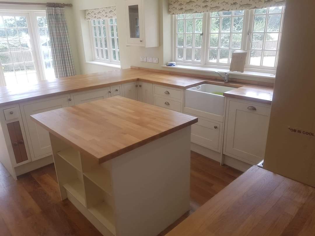 Oak kitchen worktops restored, oak breakfast bar , oak kitchen lightened